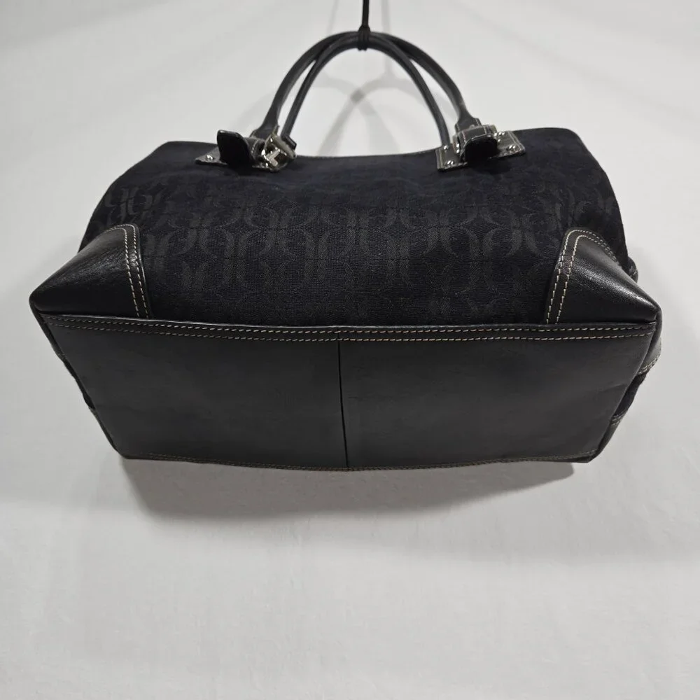Vintage FOSSIL Y2K Whimsigoth BLACK Signature Canvas Leather Trim Shoulder Bag. - Picture 6 of 17